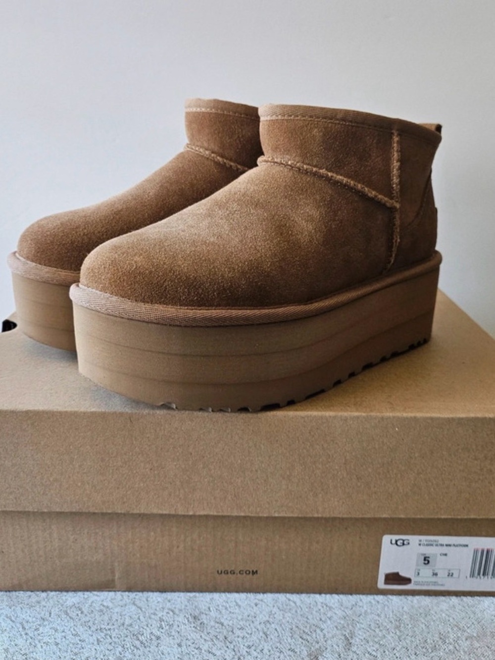 UGG Platform Suede Ankle Boot in Chestnut Brown